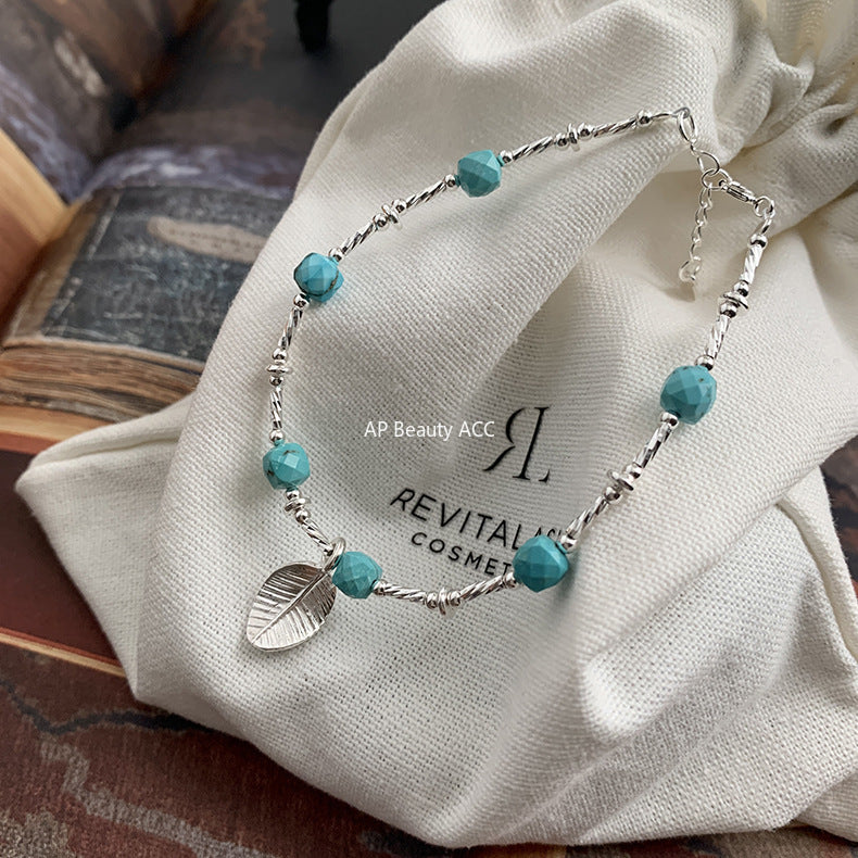 A관 - 925 실버 핸드메이드 터키석 잎사귀 목걸이 팔찌 [1425] 25.10-2