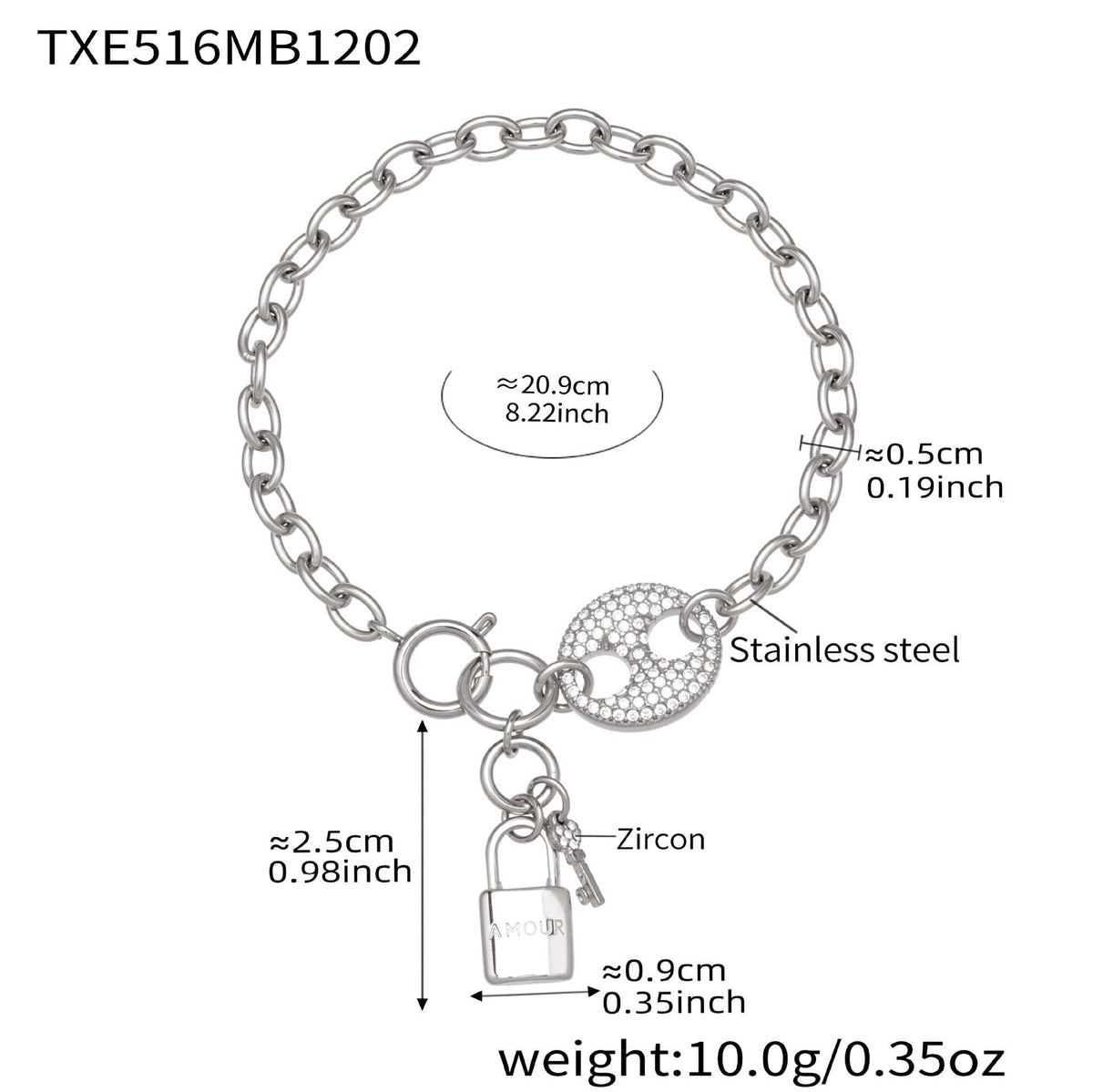 D관 - 풀큐빅 돼지코 자물쇠 태슬 18K 도금 스테인리스 스틸 목걸이 팔찌 [TXP516] 25.12-2