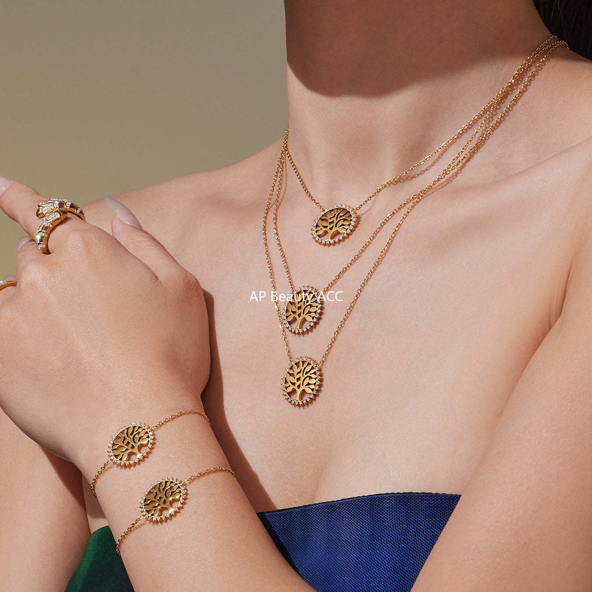 D관 - 스테인리스 스틸 생명나무 큐빅 원형 펜던트 목걸이 팔찌 [TXP440] 25.10-4