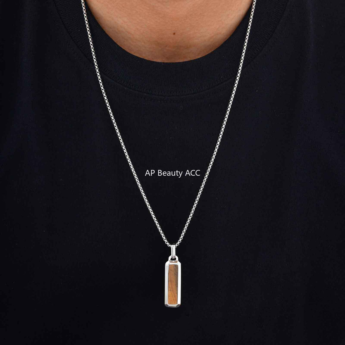 G관 - 스테인리스 호안석 바형 플레이트 펜던트 목걸이 [PN-2226] 25.11-2