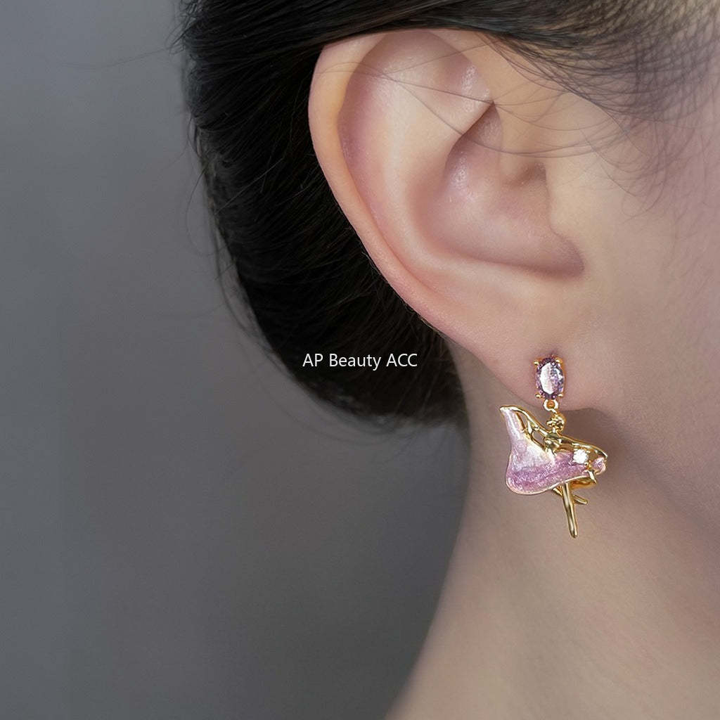 C관 - 925 은침 큐빅 핸드페인팅 발레 소녀 디자인 귀걸이 [6830] 25.09-4