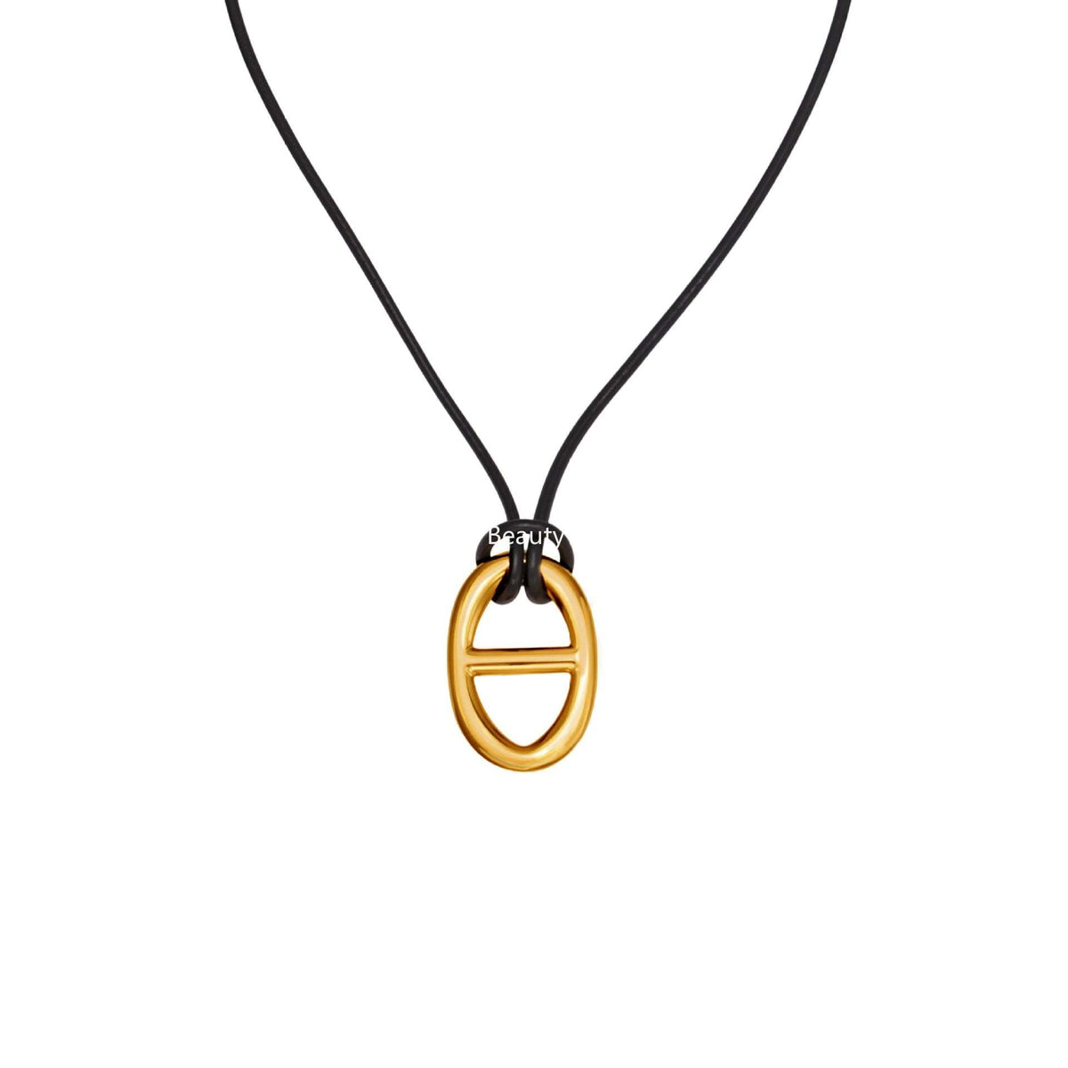 D관 - 돼지코 펜던트 레더 스트랩 스테인리스 롱 목걸이 [P1701] 25.11-3