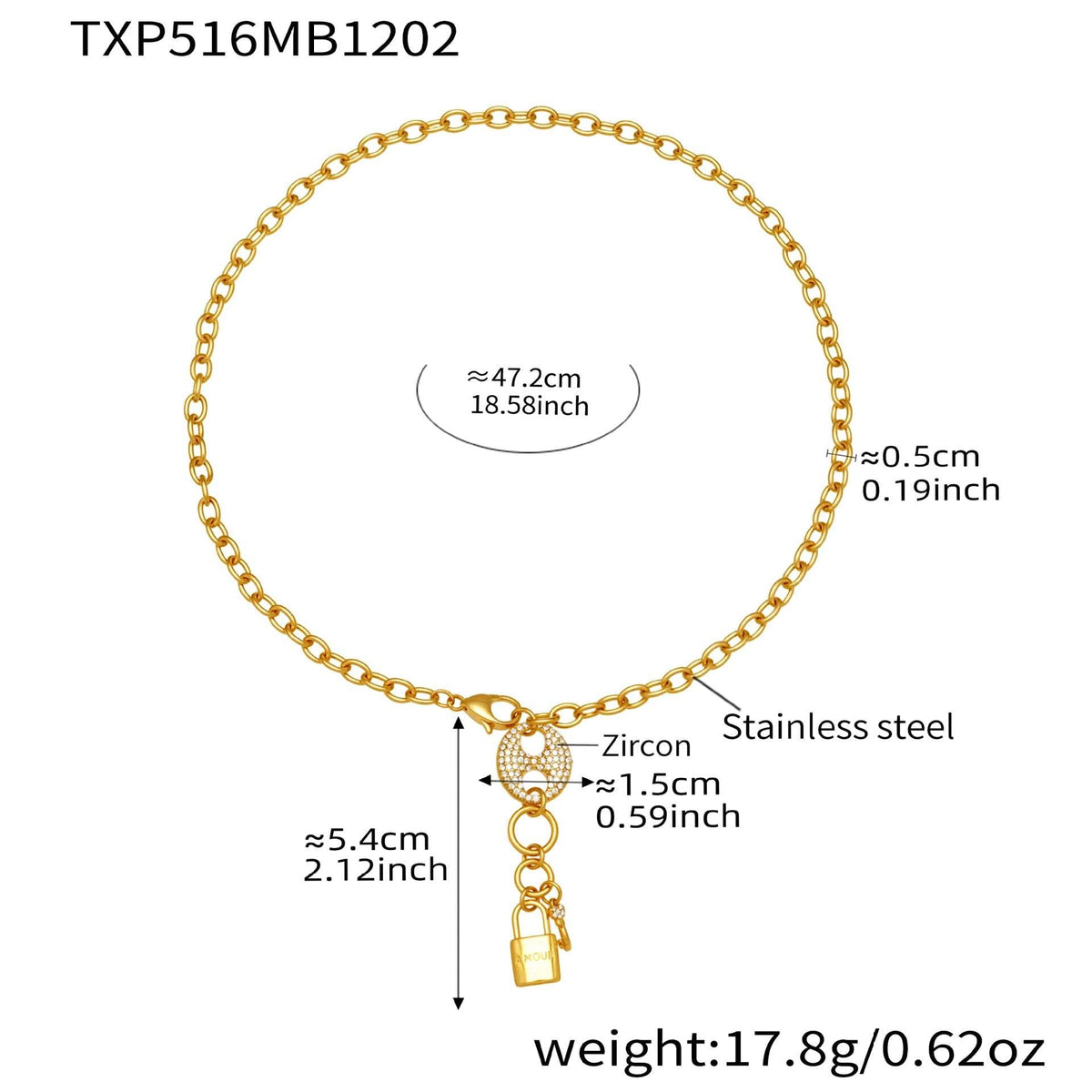 D관 - 풀큐빅 돼지코 자물쇠 태슬 18K 도금 스테인리스 스틸 목걸이 팔찌 [TXP516] 25.12-2