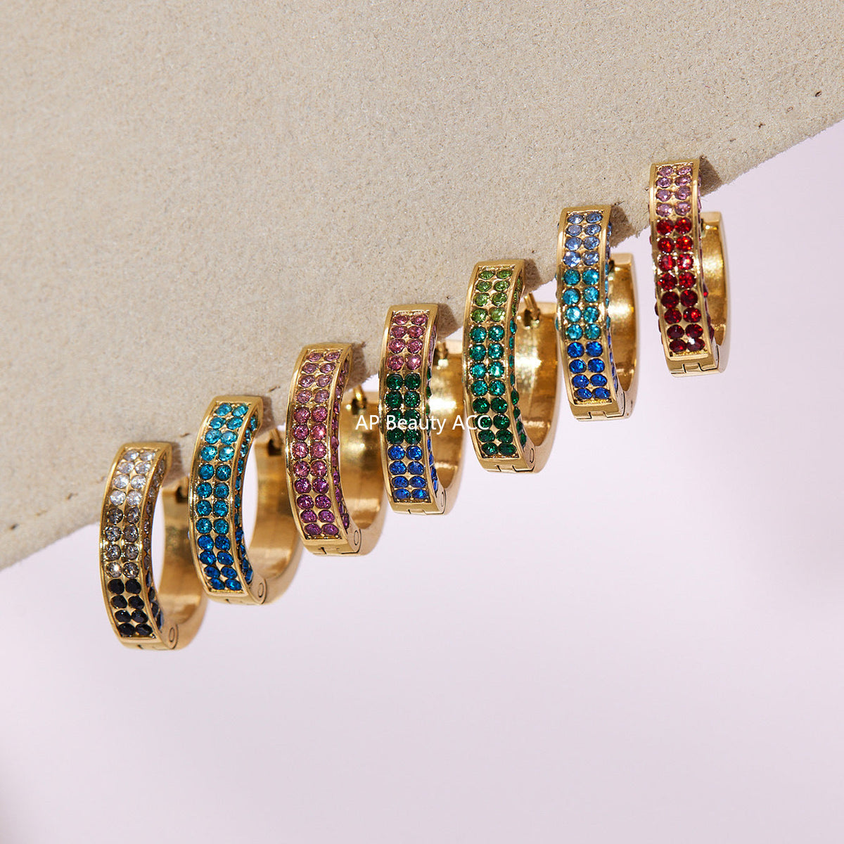 D관 - 스테인리스 컬러 큐빅 18K 도금 후프 링 귀걸이 [F930] 25.11-2