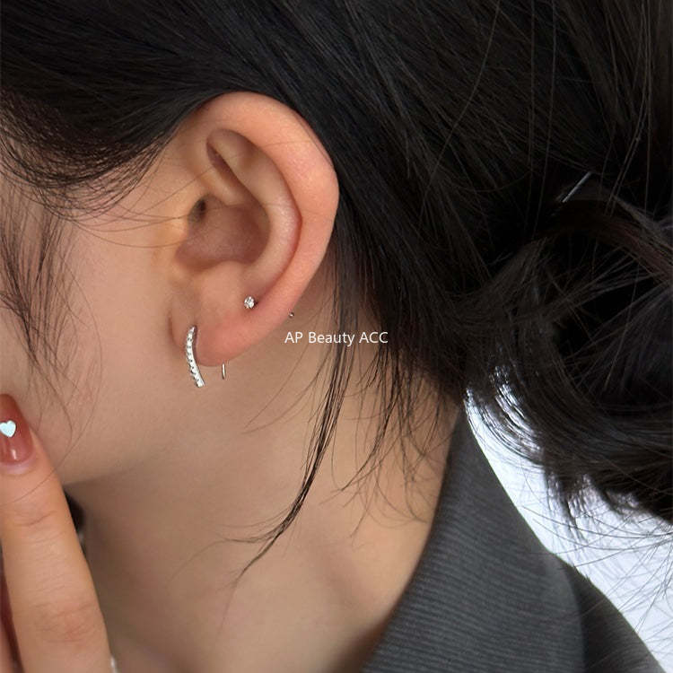 A관 - 999 실버 라인 큐빅 후크형 귀걸이 [EH-2203.EB] 25.12-2