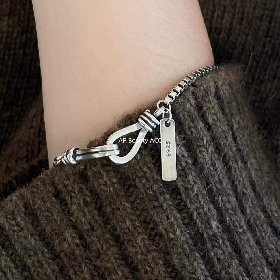 F관 - 925 실버 빈티지 실버 볼드 박스 체인 팔찌 [A75] 25.10-3