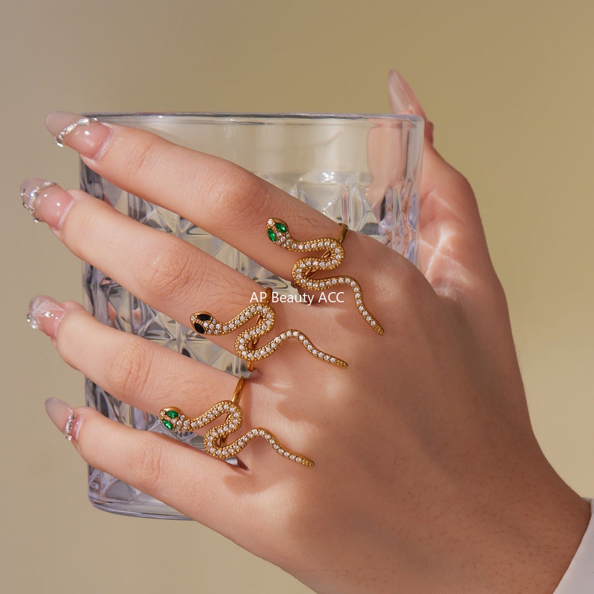 D관 - 18K 도금 스테인리스 스틸 큐빅 뱀 디자인 반지 귀걸이 [TXF412] 25.10-1