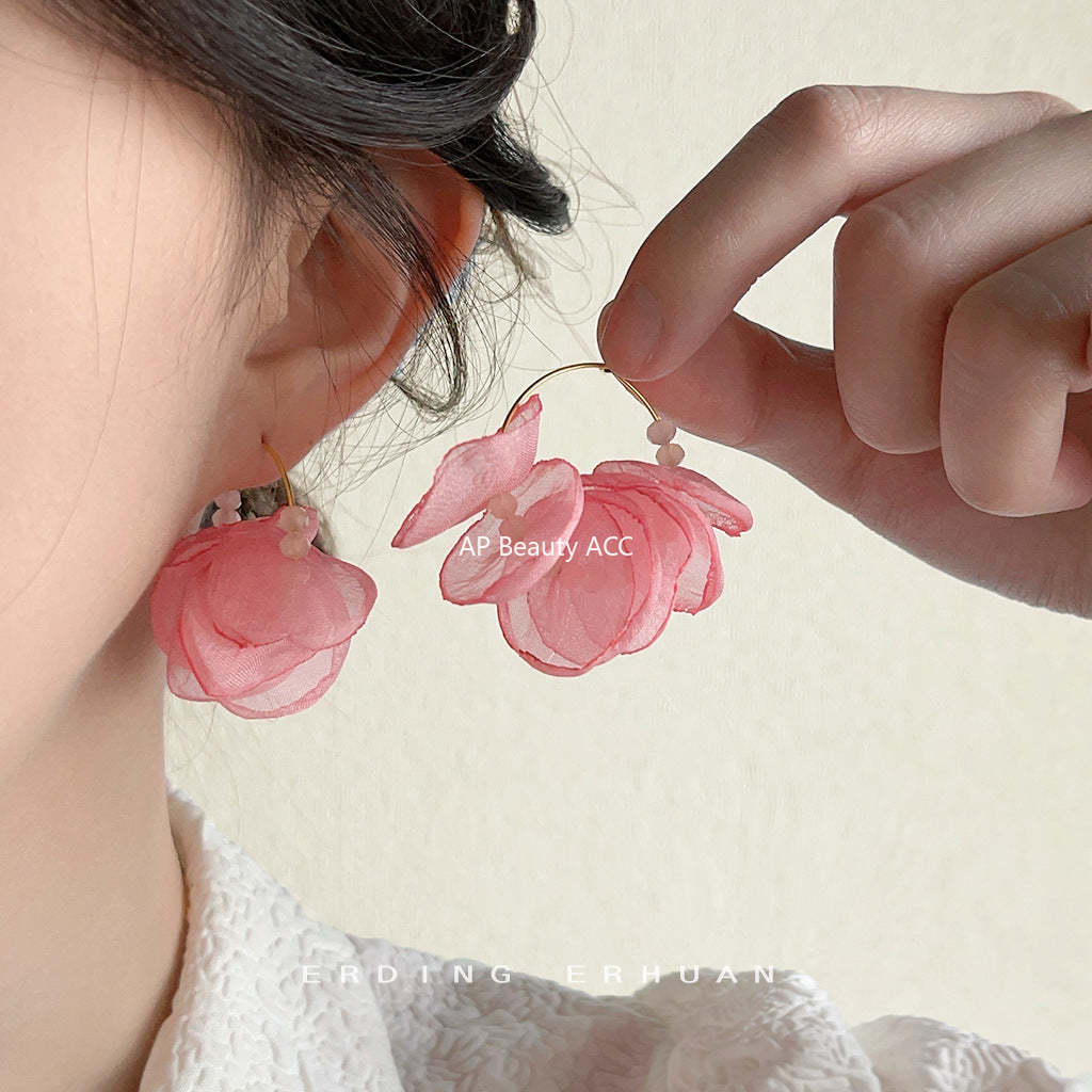 C관 - 14K 도금 여름 뷰티 레이스 꽃 은침 귀걸이 [4151] 24.05-4