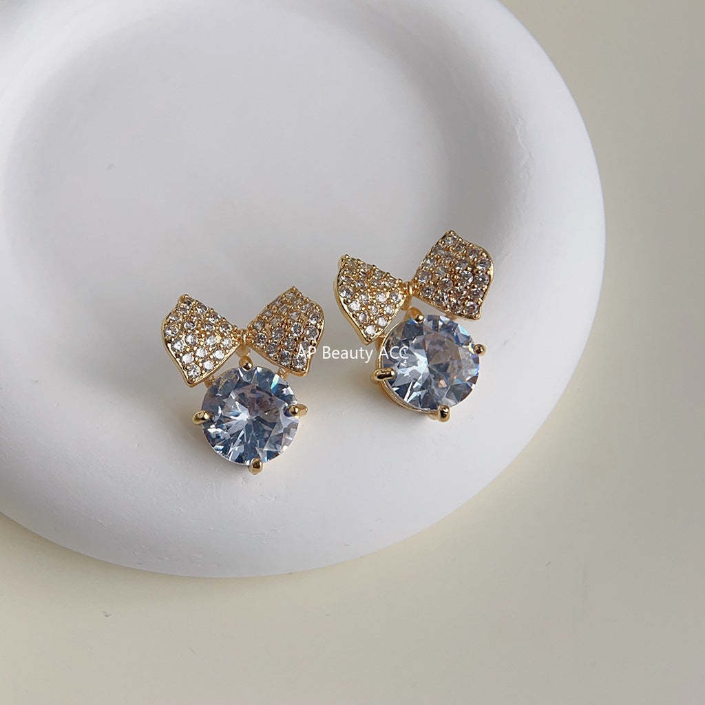 C관 - 고급스러운 큐빅 나비 리본 14K 도금 은침 귀걸이 [3727] 24.04-2