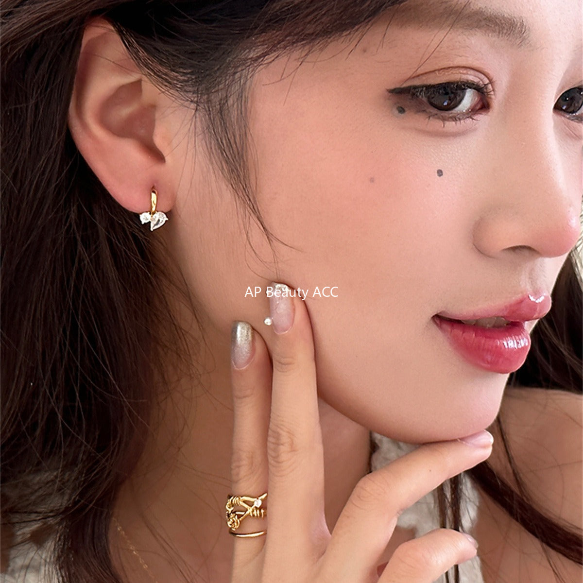 A관 - 925 은침 물방울 큐빅 링 귀걸이 [EH-4001] 25.10-1