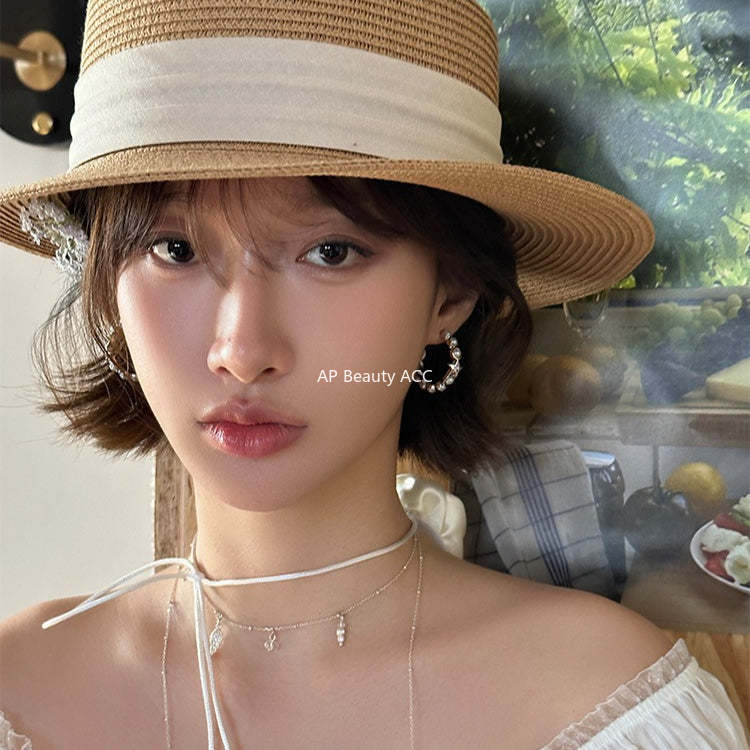 A관 - 925 은침 진주 별 큐빅 C형 귀걸이 [EH-4113] 25.10-5