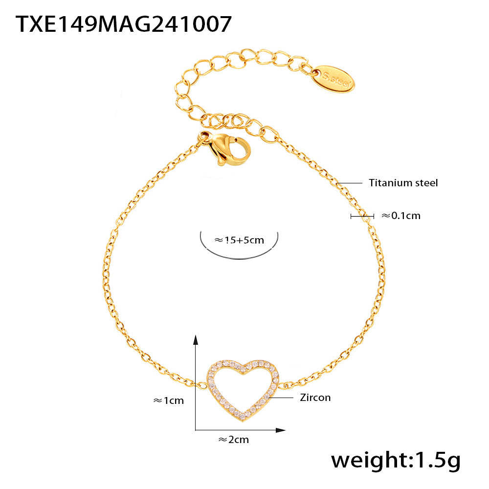 D관 - 18K 도금 하트 큐빅 핸드메이드 티타늄 스틸 이중 체인 목걸이 팔찌 [TXP149-TXE149-P873] 24.10-2