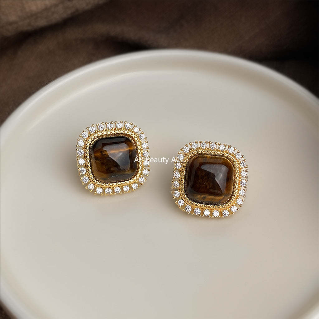 C관 - 925 은침 큐빅 호안석 사각형 귀걸이 [6850] 25.09-4