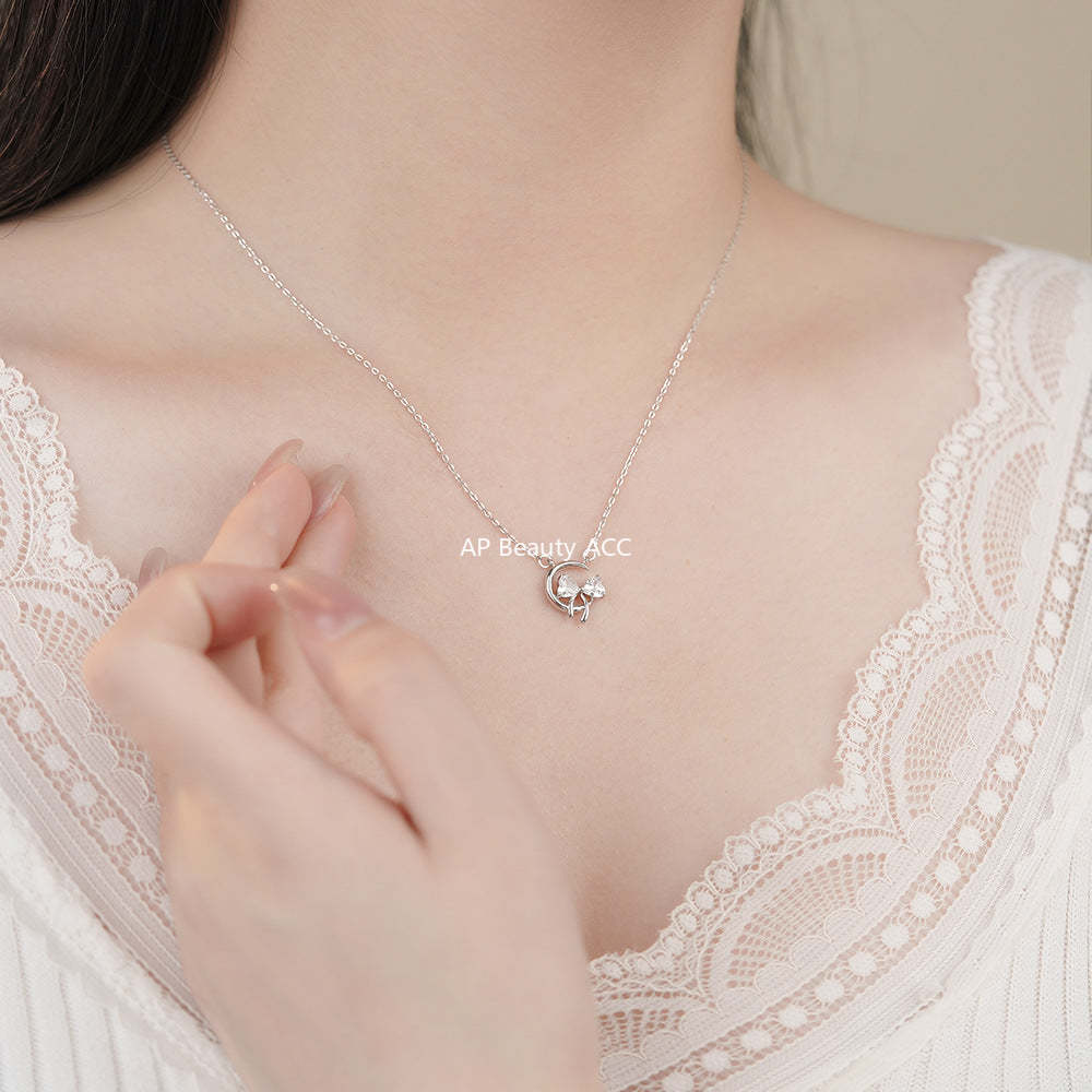 B관 - 925 실버 달 리본 펜던트 목걸이 [YC2587N_1] 25.12-1