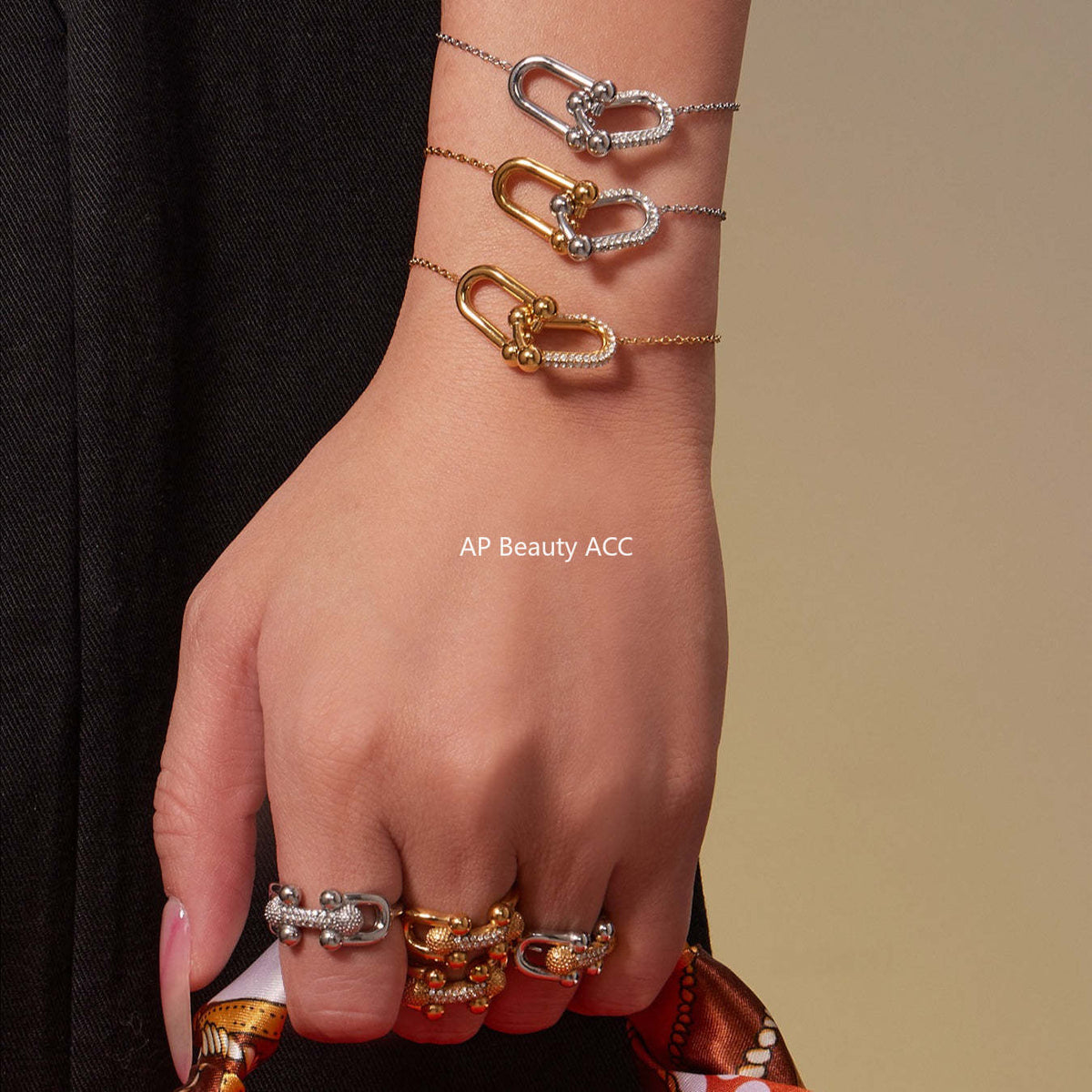 D관 - 스테인리스 스틸 말발굽 모양 큐빅 펜던트 18K 도금 귀걸이 반지 팔찌 목걸이 [TXP501] 25.11-4