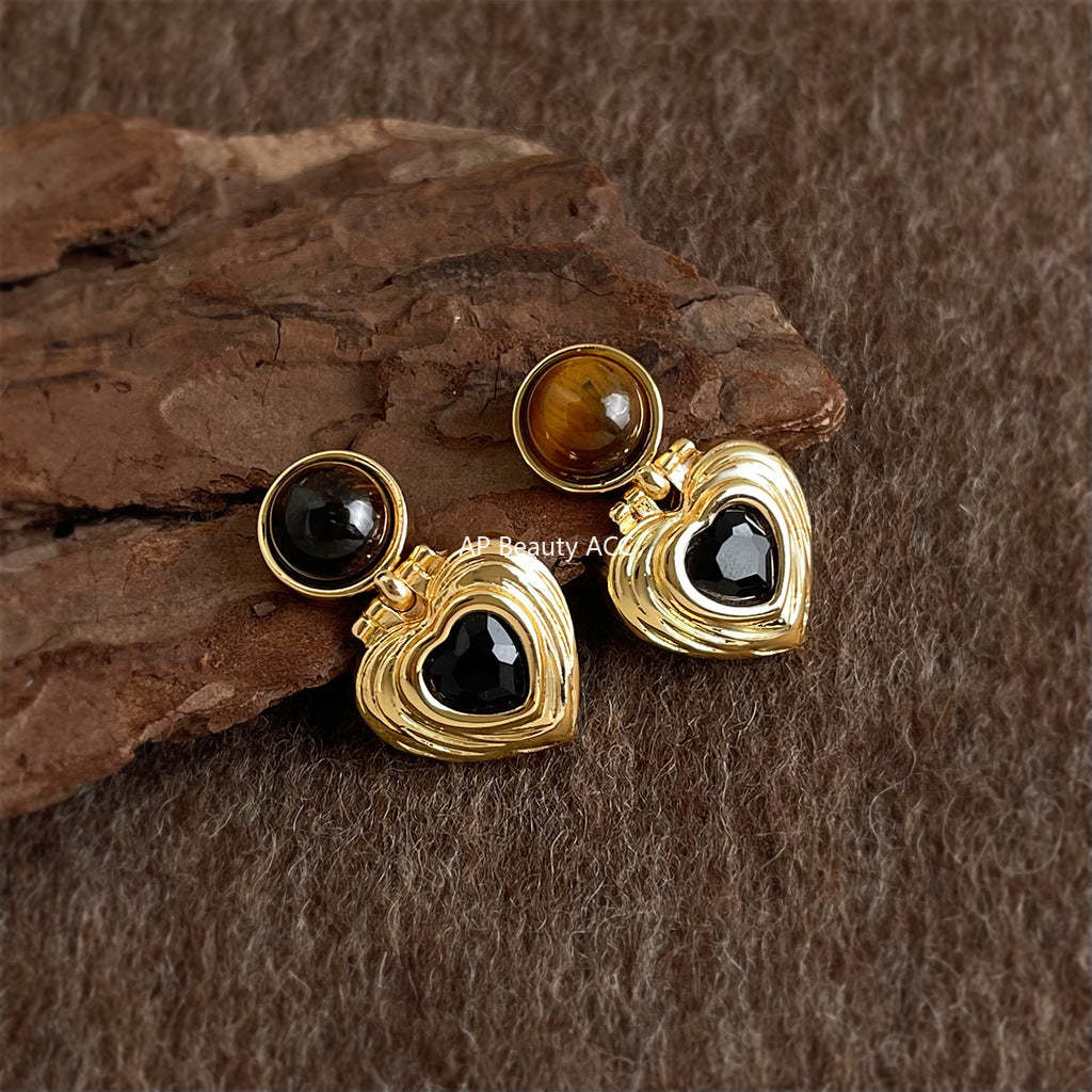 C관 - 천연석 호안석 하트 925 은침 귀걸이 [7187] 25.12-1