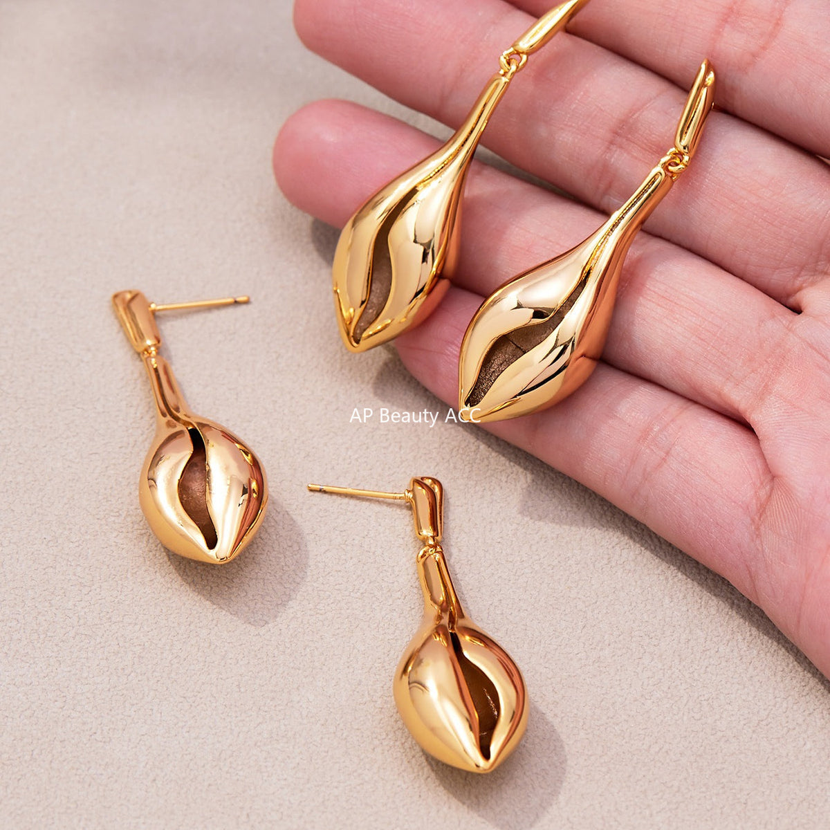 D관 - 18K 도금 조개껍질 디자인 드롭 스터드 귀걸이 [F813] 25.11-1