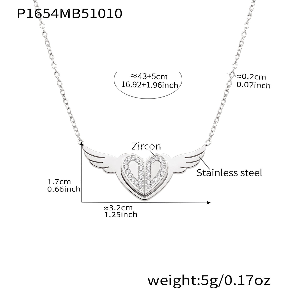 D관 - 스테인리스 스틸 큐빅 하트 엔젤 윙 펜던트 목걸이 [P1654] 25.10-3
