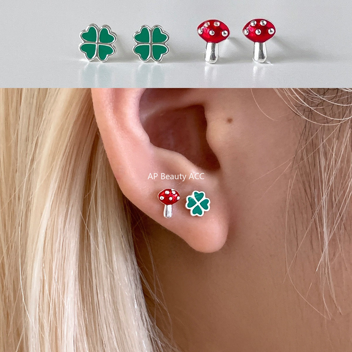A관 - 925 은침 클로버 버섯 디자인 귀걸이 [EH-4232] 25.10-3