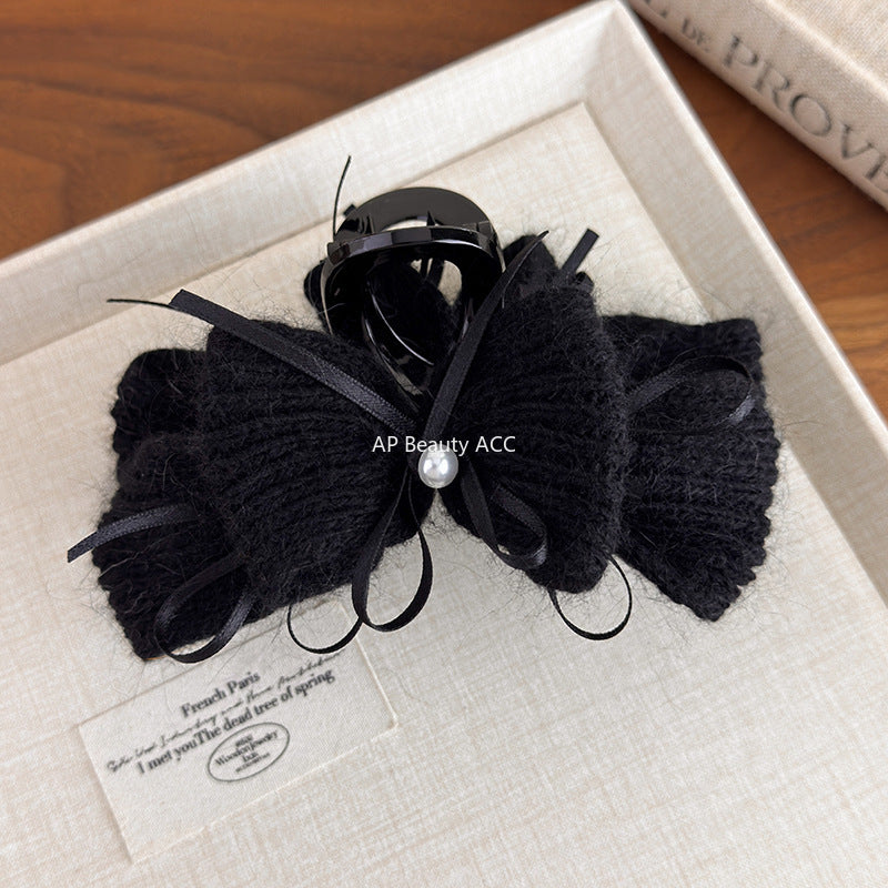 E관 - 털실 니트 진주 리본 디자인 집게핀 [27667] 25.11-2