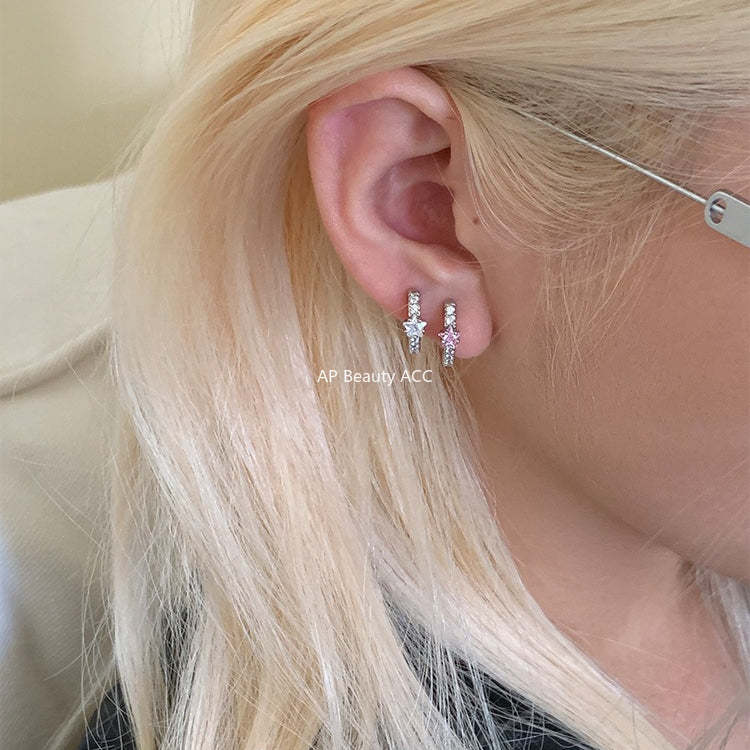 A관 - 별 큐빅 316 스테인리스 스틸 링 귀걸이 [EH-4333] 25.12-1