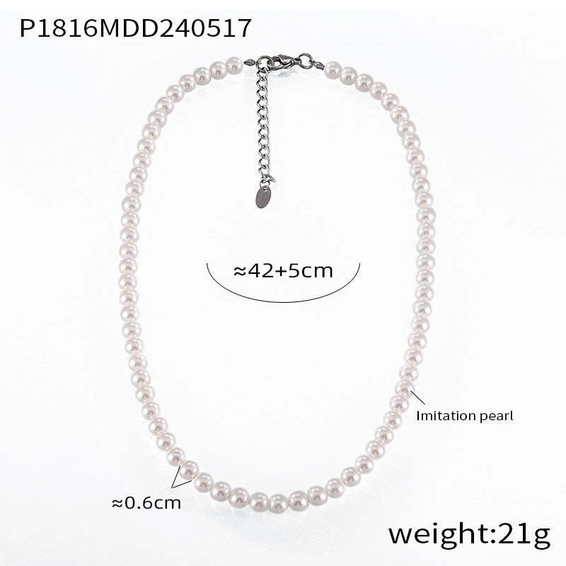 D관 - 모조 진주 티타늄 스틸 비즈 캐주얼 감성 목걸이 [P1816] 24.05-4