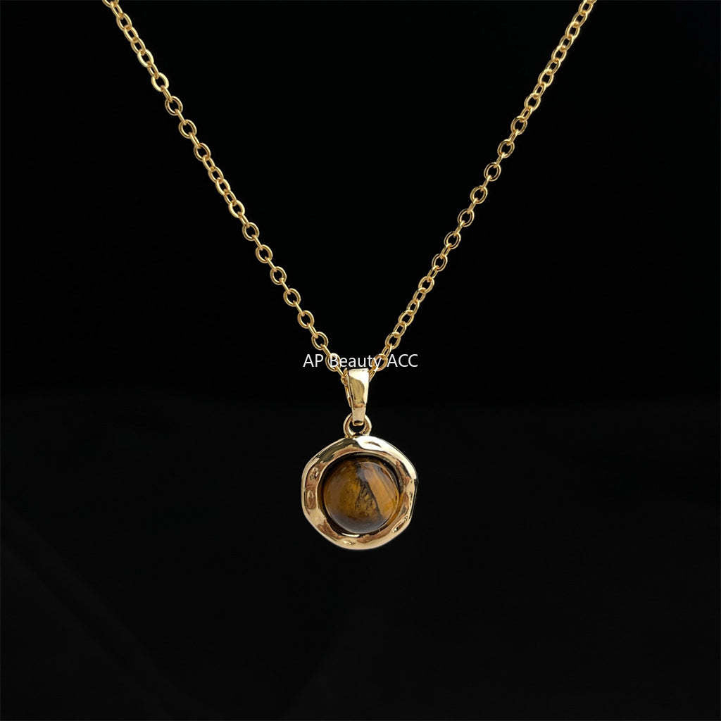 C관 - 18K 도금 천연 호안석 펜던트 체인 목걸이 [6606] 25.10-4