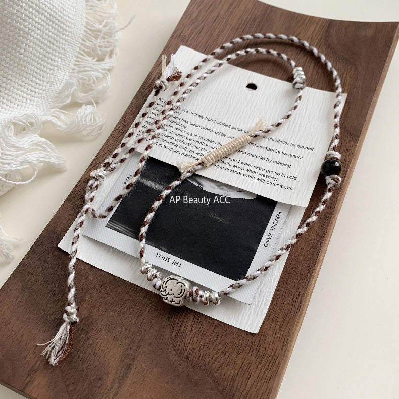 A관 - 925 실버 코끼리 핸드메이드 비즈 스트랩 팔찌 목걸이 [1608] 25.11-2