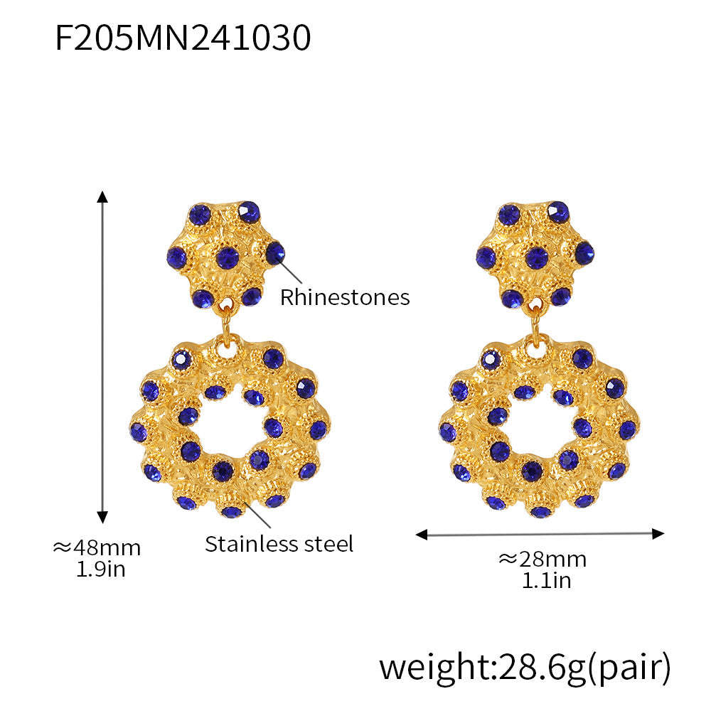 D관 - 빈티지 도넛 라인스톤 스테인리스 스틸 귀걸이 2단 목걸이 [F205-P2080-P2081] 24.11-2