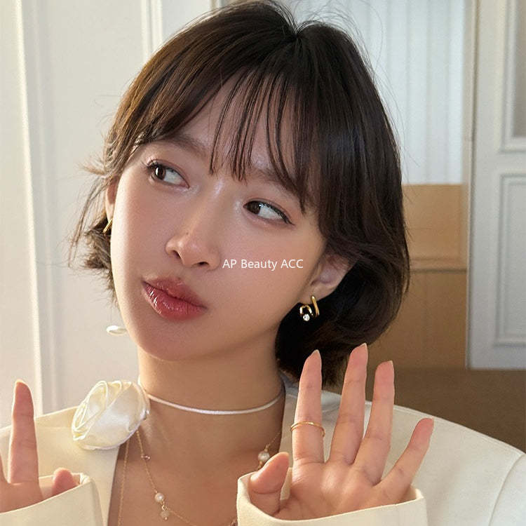 A관 - 925 은침 라인 곡선 디자인 큐빅 귀걸이 [EH-4049] 25.10-5