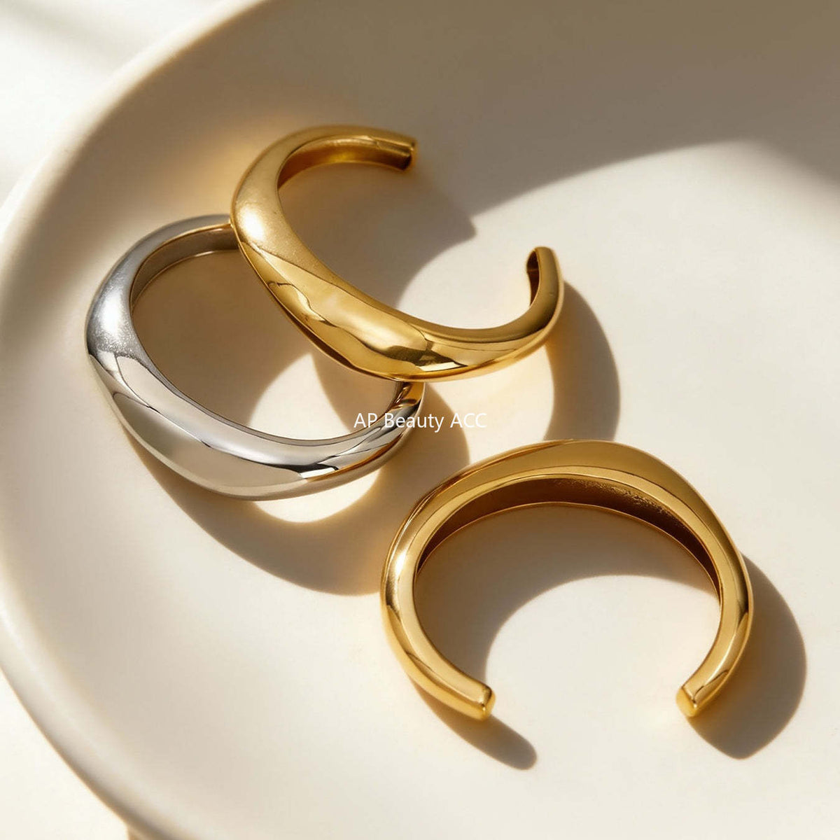 D관 - 볼드 하트 펜던트 18K 도금 스테인리스 스틸 오픈 팔찌 [Z516-Z517] 25.12-2