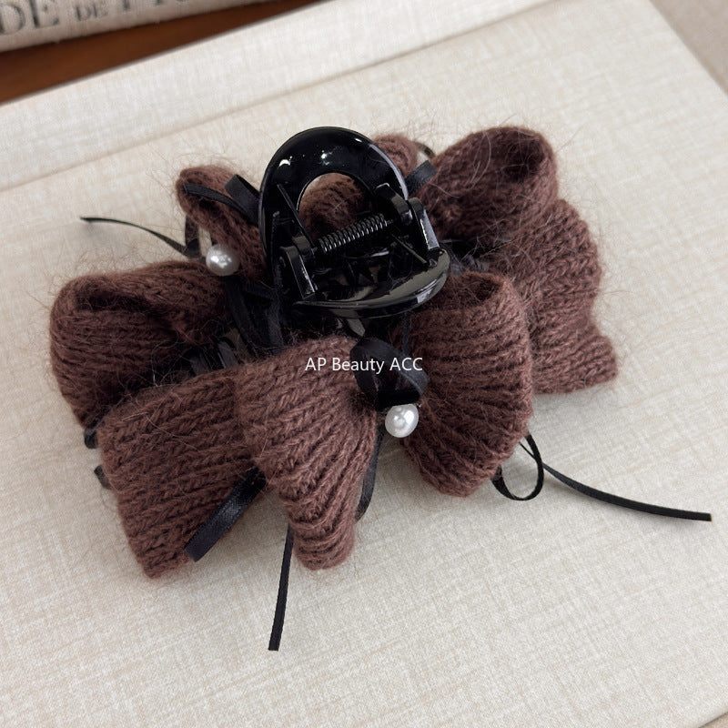 E관 - 털실 니트 진주 리본 디자인 집게핀 [27667] 25.11-2