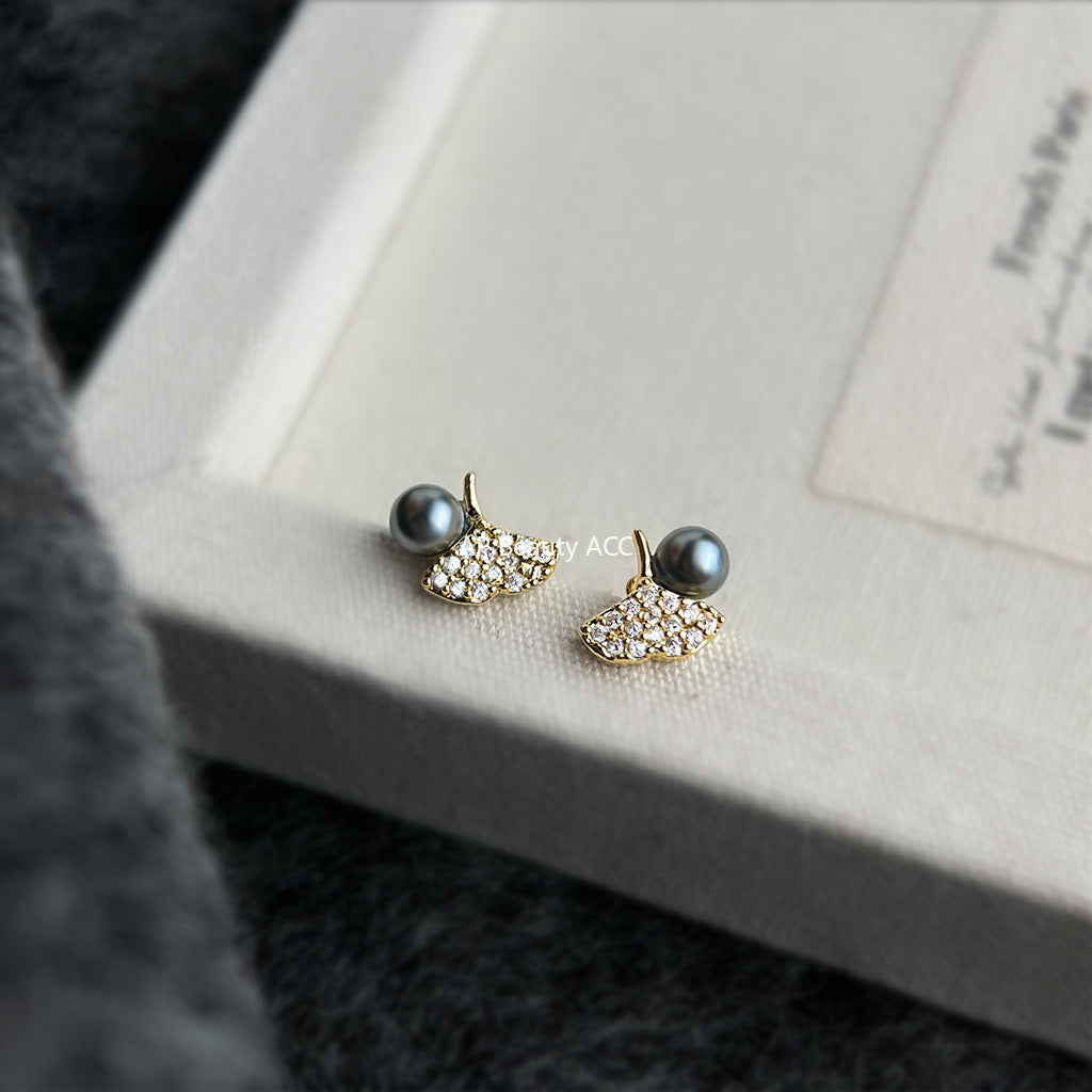 C관 - 925 은침 미니 큐빅 은행잎 디자인 귀걸이 [6911] 25.10-2