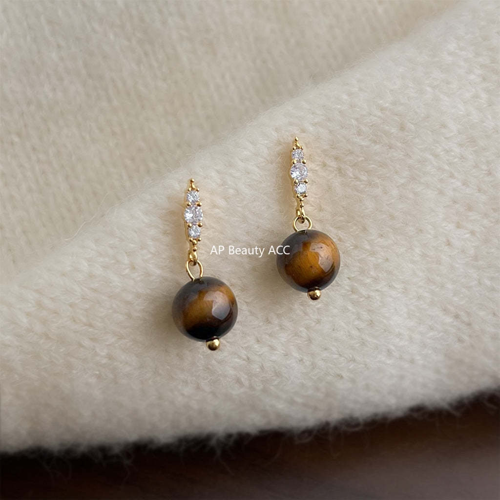 C관 - 핸드메이드 925 은침 천연석 호안석 큐빅 귀걸이 [6827] 25.09-4