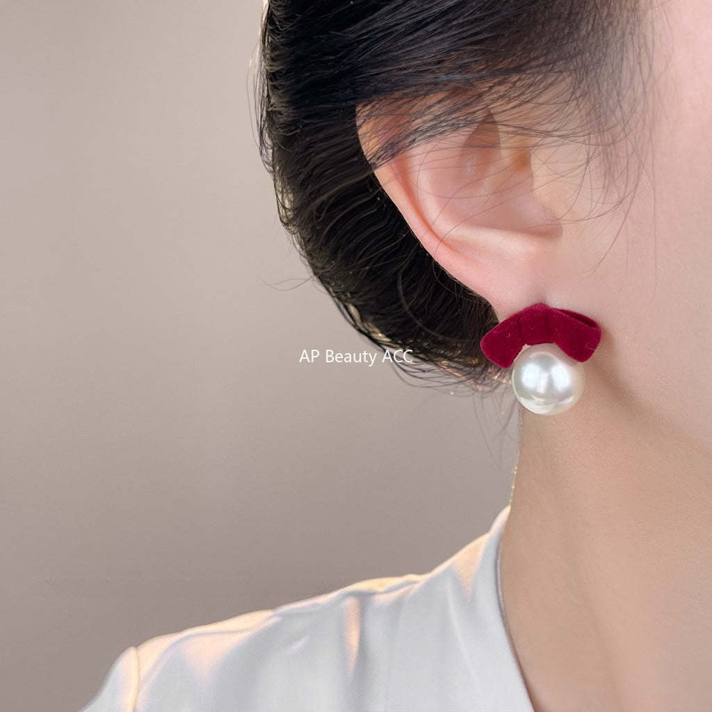 C관 - 벨벳 리본 진주 925 은침 귀걸이 [7134-7135] 25.11-3