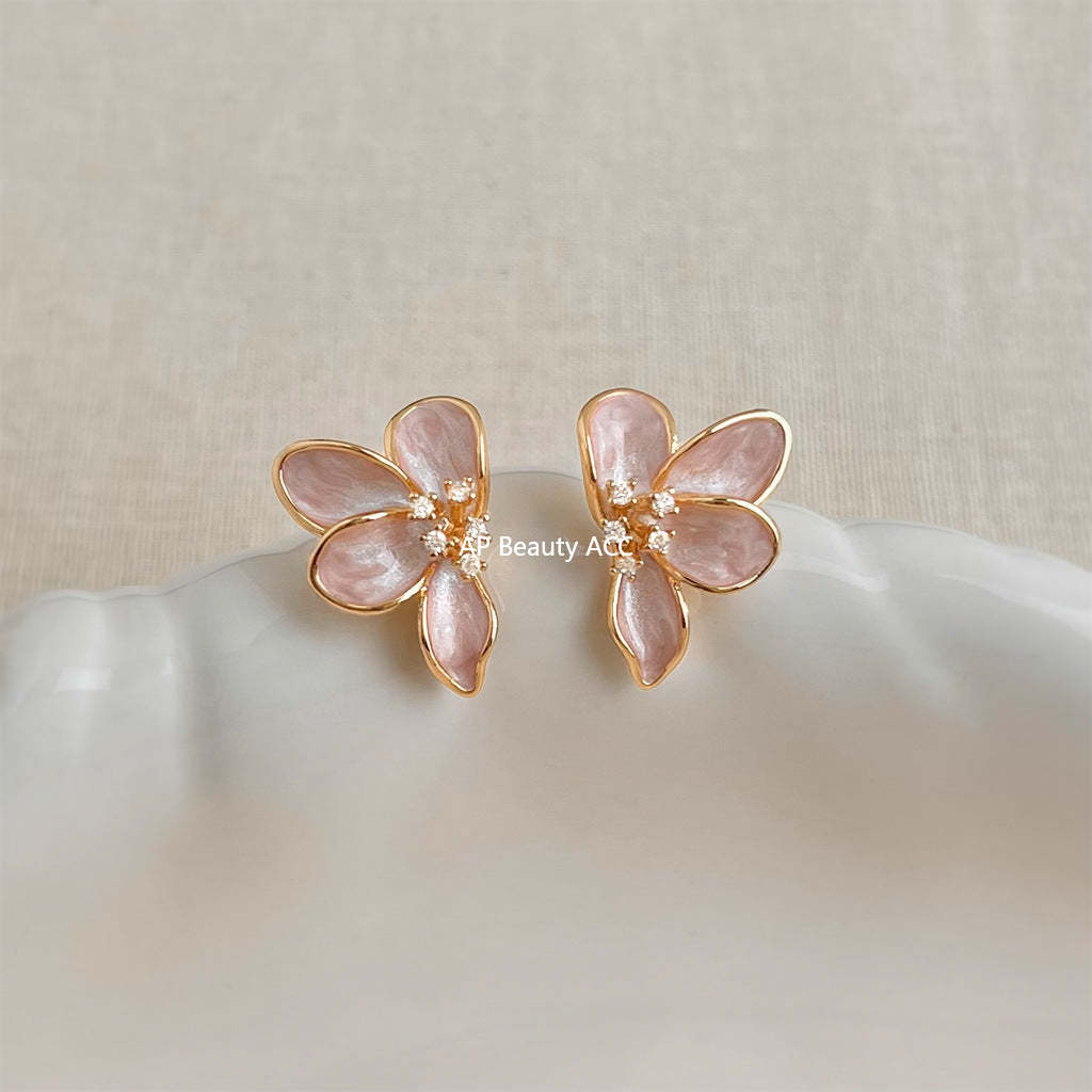 C관 - 925 은침 핸드페인팅 미니 큐빅 플라워 대칭 귀걸이 [6950] 25.10-5