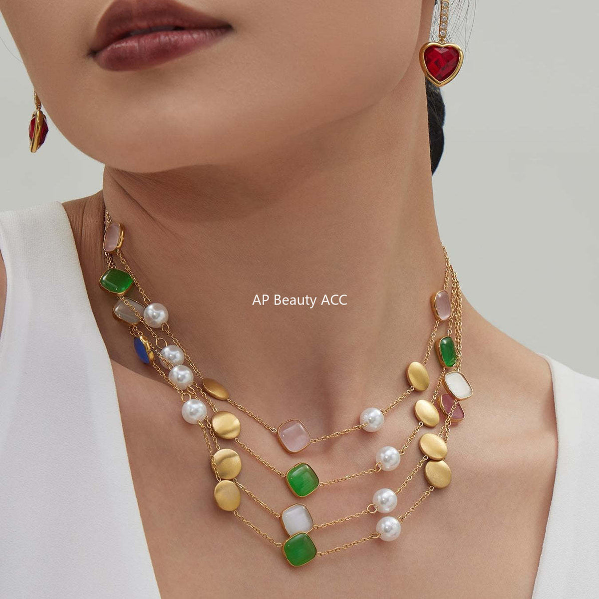 D관 - 묘안석 컬러 비즈 18K 도금 스테인리스 스틸 목걸이 [P822] 25.12-2