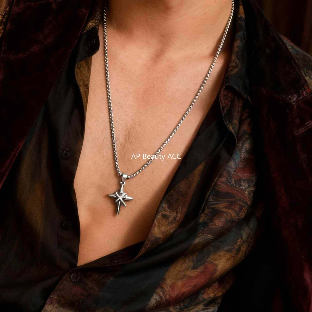 G관 - 스테인리스 스틸 블랙 큐빅 별 모양 펜던트 목걸이 [PN-2316] 25.12-3