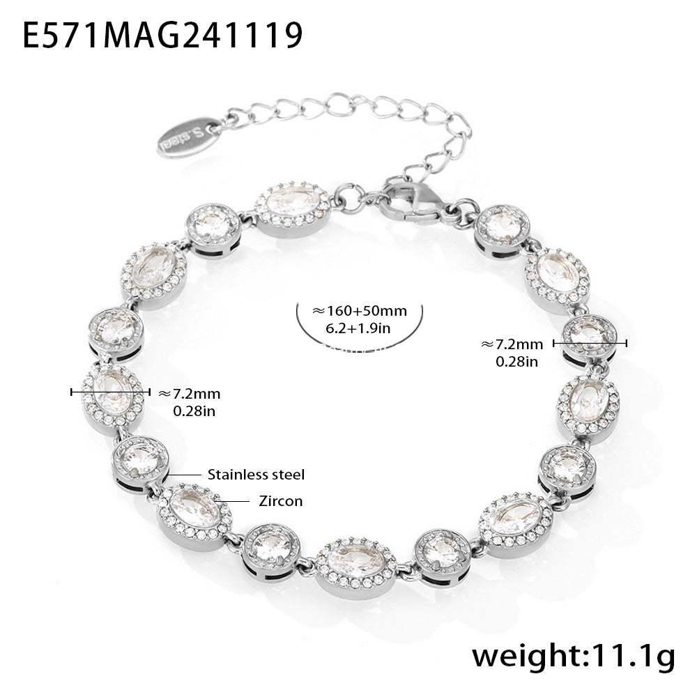 D관 - 스타 큐빅 세팅 핸드메이드 체인 고급 스테인리스 스틸 PVD 18K 도금 팔찌 [E570-571] 24.11-4