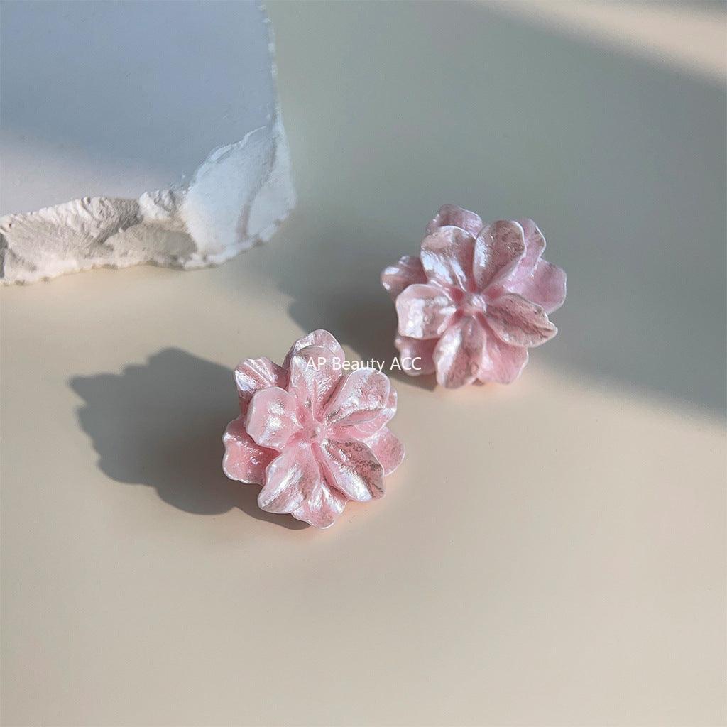 C관 - 핑크 소녀 감성 레진 플라워 디자인 은침 귀걸이 [3633] 24.03-4