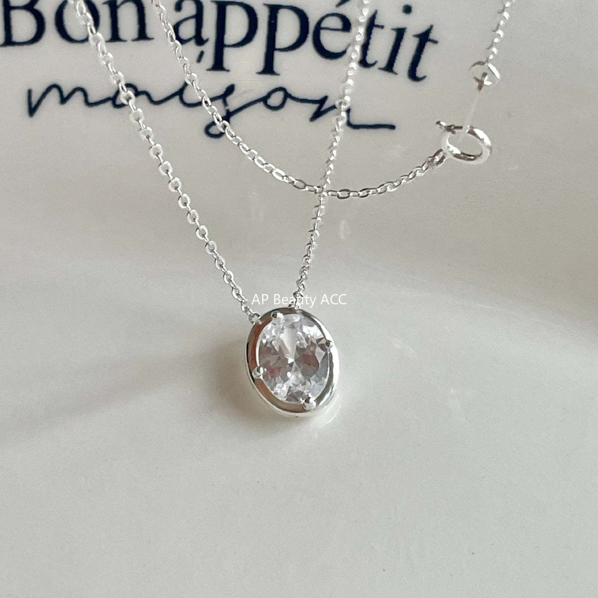 F관 - 925 실버 타원형 빅 큐빅 펜던트 목걸이 [B1384] 25.11-4