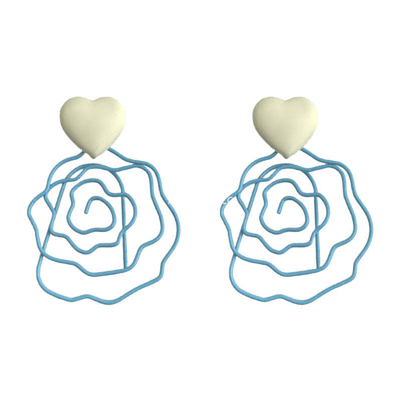 C관 - 페인팅 라인 블루 로즈 하트 귀걸이 [5588] 25.02-3