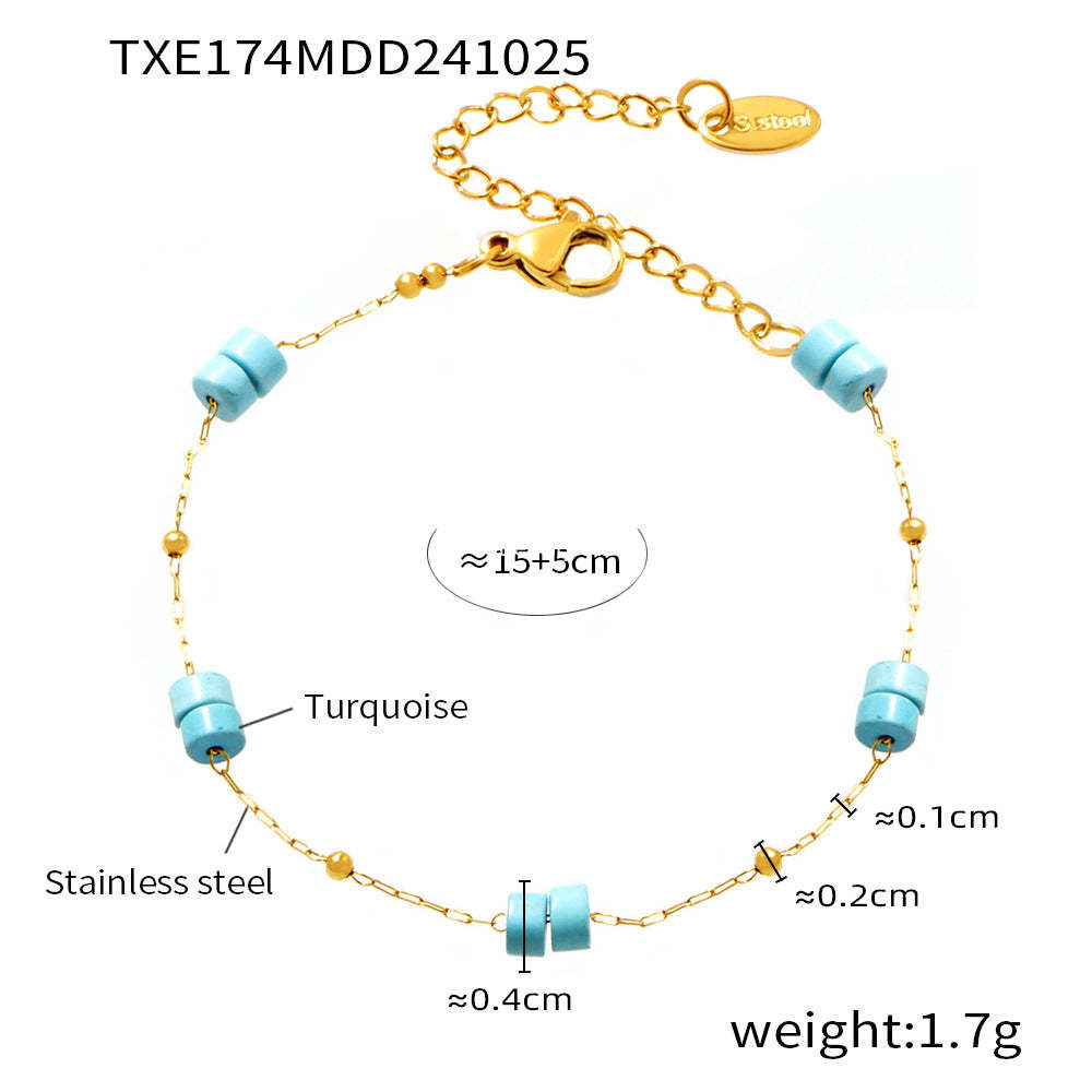 D관 - 컬러 천연석 캐주얼 럭셔리 스테인리스 스틸 더블 레이어 목걸이 팔찌 [E174-P1694] 24.11-2