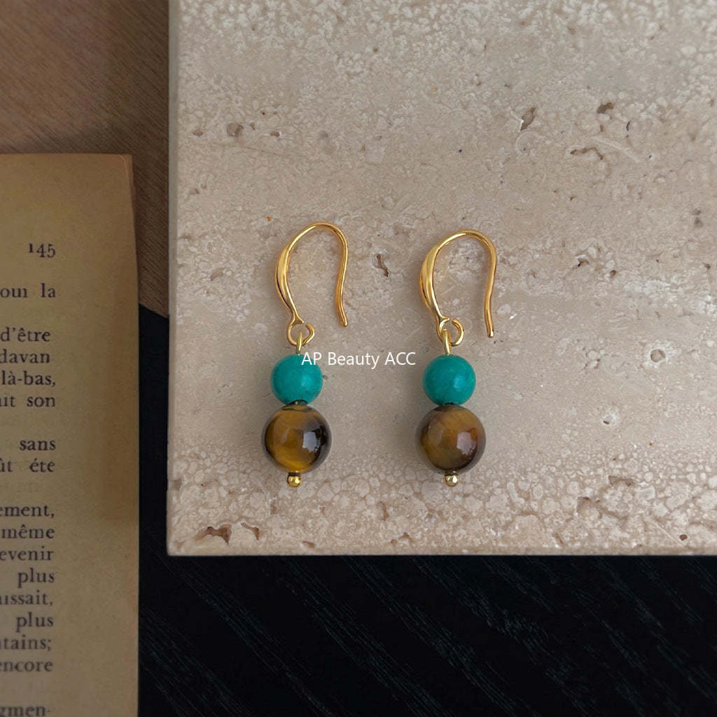 C관 - 14K 도금 호안석 터키석 핸드메이드 후크형 귀걸이 [6812] 25.09-4