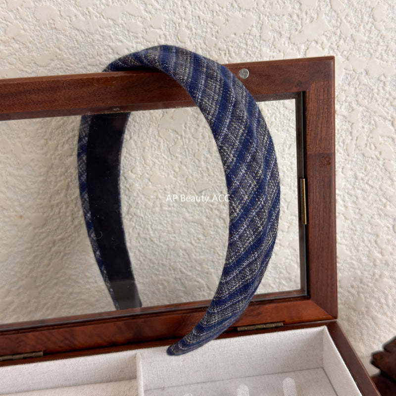 E관 - 체크 패턴 패브릭 볼륨 와이드 머리띠 [27675] 25.11-3