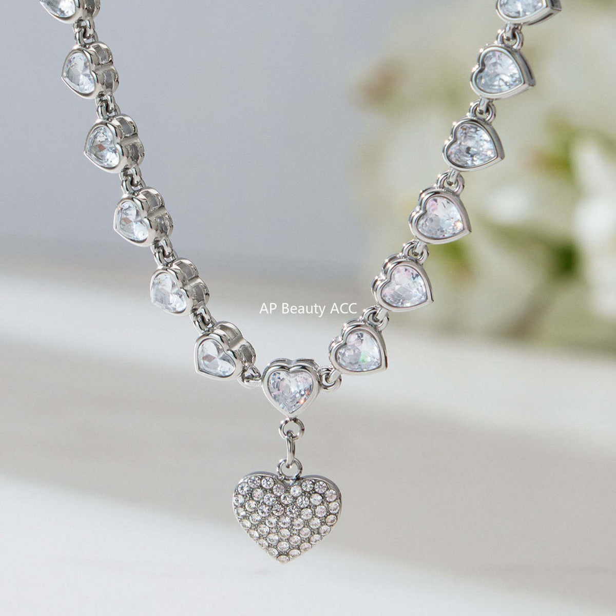 D관 - 스테인리스 스틸 하트 풀큐빅 18K 도금 목걸이 [P970] 25.11-4