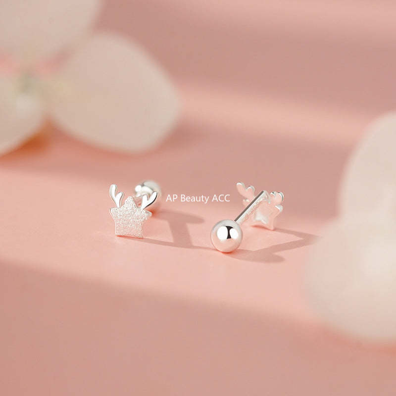 B관 - 사슴뿔 별 디자인 999 실버 피어싱 귀걸이 [YC4123E_1] 25.11-3