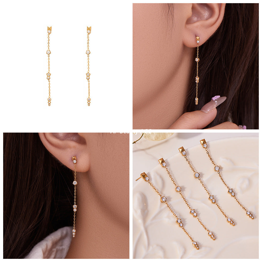 D관 - 스테인리스 스틸 18K 도금 큐빅 드롭 귀걸이 [F932] 25.11-2