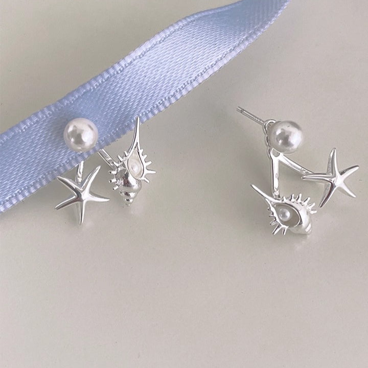 A관 - 진주 조개 불가사리 디자인 925 은침 귀걸이 [EH-3098.eb-SJ] 25.12-1