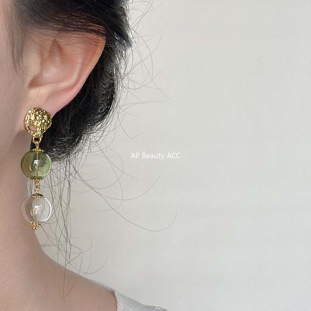 C관 - 원조 디자인 예술적인 불규칙 유리 기포 세라믹 나비 14K 도금 귀걸이 [3832] 24.04-4